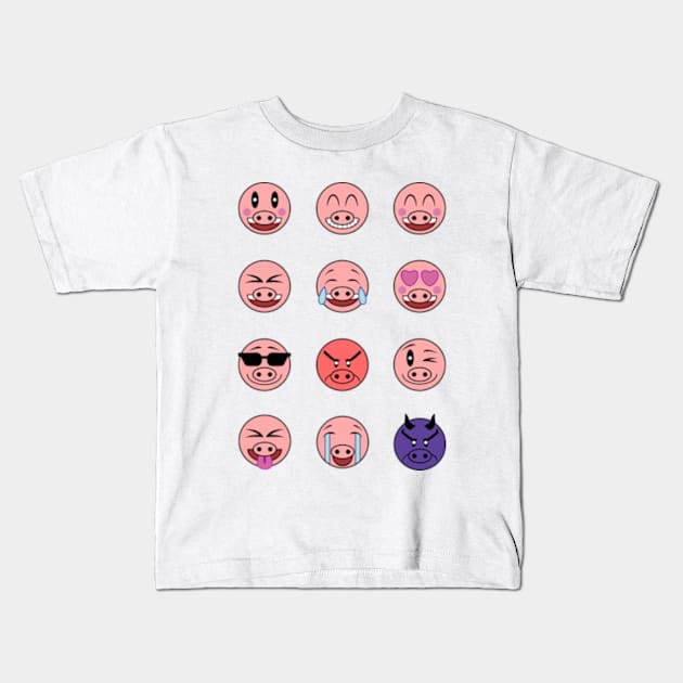 Pig Face Emojis Pack Kids T-Shirt by JaiStore